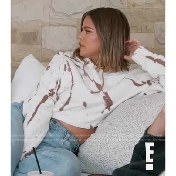 Good American Essentials Cropped Cool Sweatshirt Putty Tie Dye Crewneck Sweater - Picture 3 of 11
